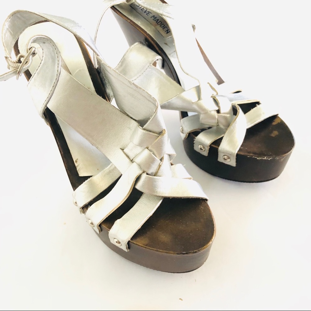 1 for $15 or 2/$20 SHOE SALE! Steve Madden Silver Heeled Sandals - Women's 8